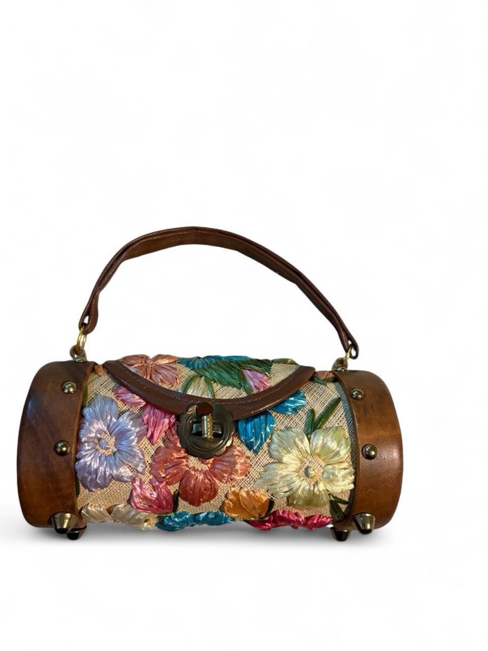 Woven Floral Embroidered Top-Handle Bag - Multicolor